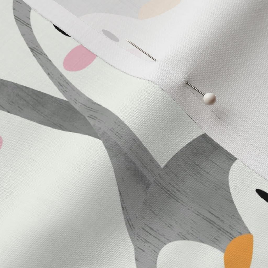 Spoonflower Fabric - Penguin Watercolor Whimsical Cute Gray Cream Pink Heart Love Valentine Printed on Petal Signature Cotton Fabric by The Yard - Sewing Quilting Apparel Crafts Decor