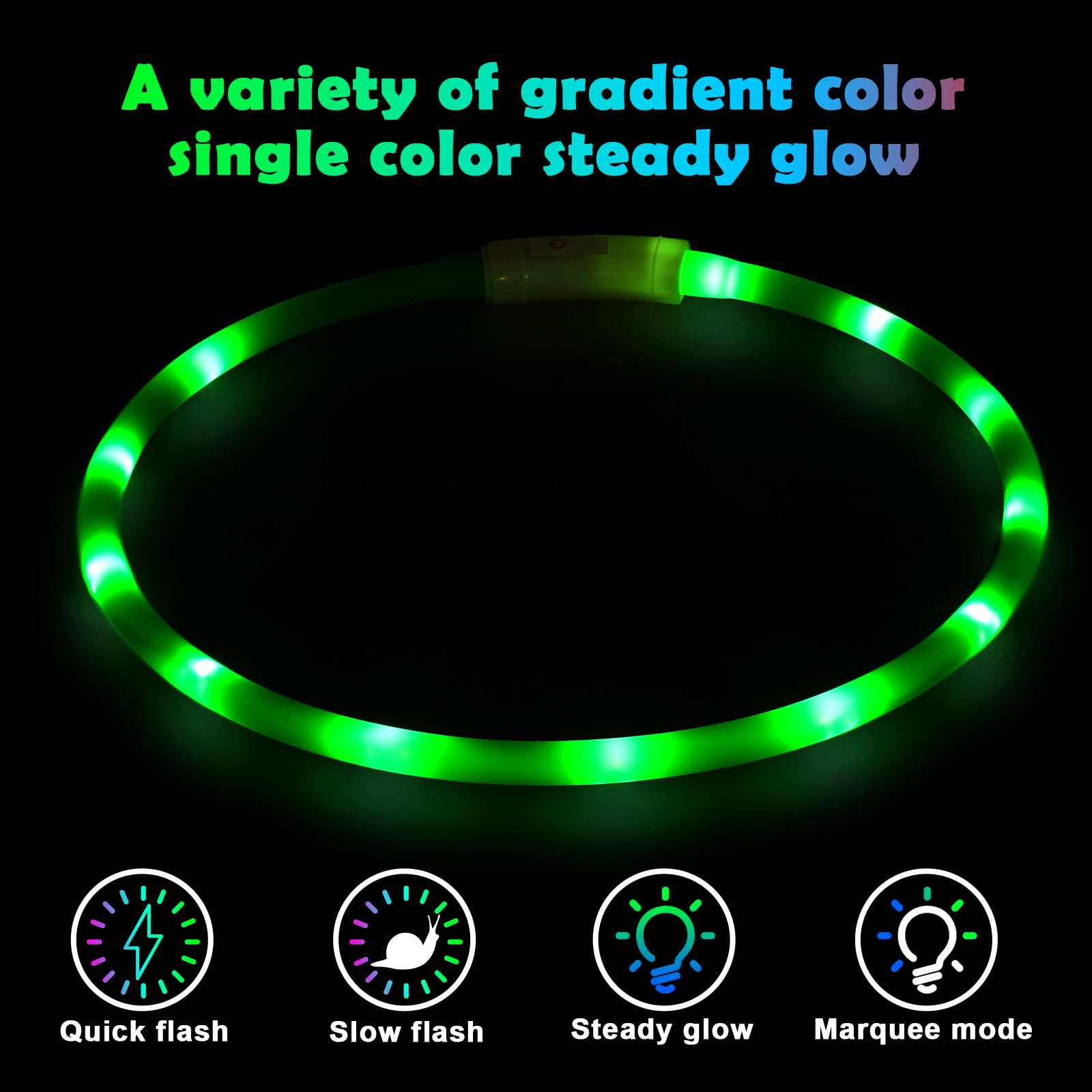 AUAUY Collare Luminoso per Cani, Collare per Animali Domestico LED Ricaricabile USB, Collare di Lunghezza Regolabile con 4 Modalità Luminose per Cani di Taglia Piccola Media Grande - Verde
