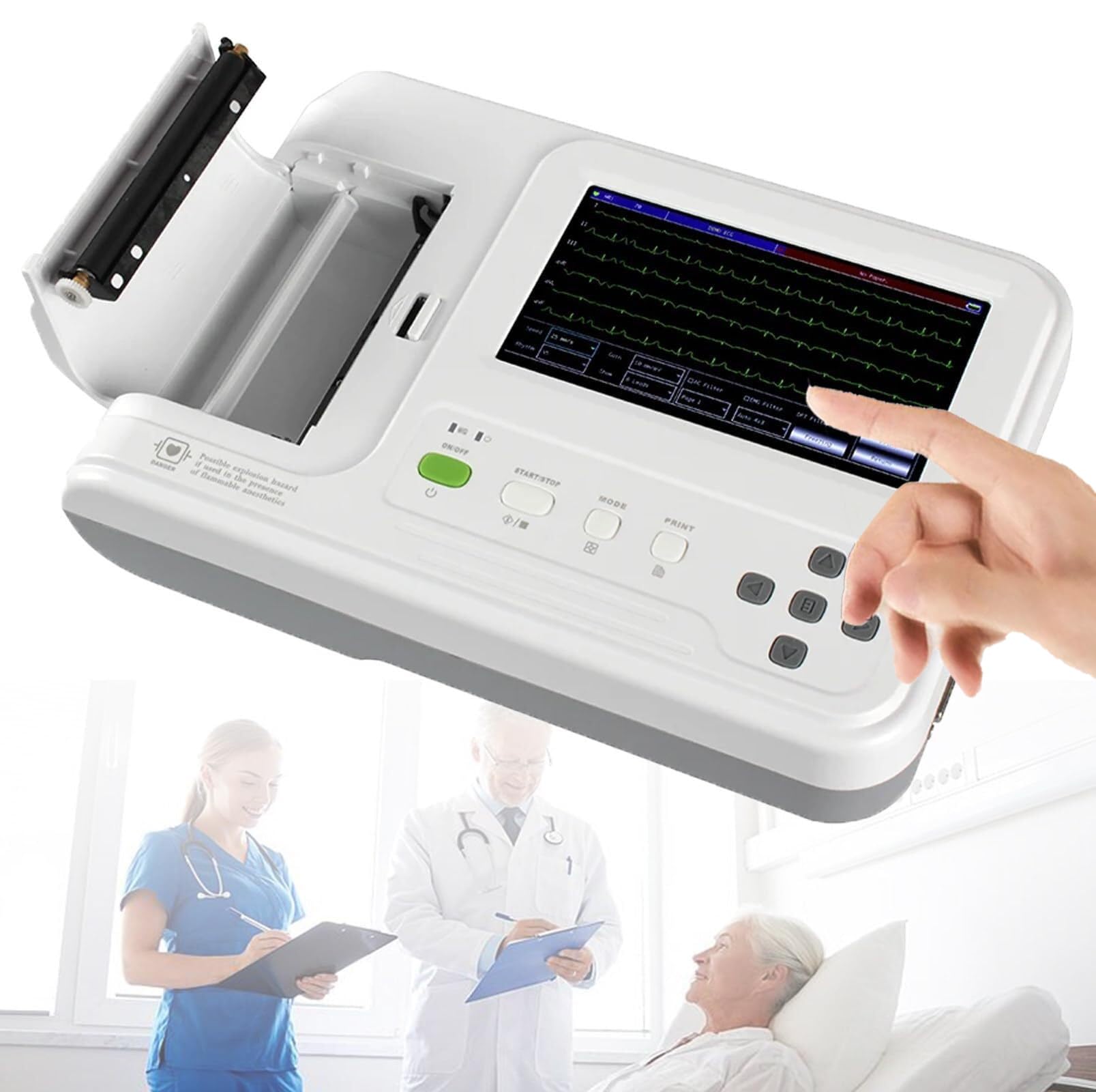 Moniteur Ecg Patient, Surveillance Cardiaque à Domicile, 6 Canaux 12 Dérivations, Avec Mode De Démonstration Des Tracés Ecg, Multilingues, Capacité De Stockage De Plus De 1 000 Enregistrements.