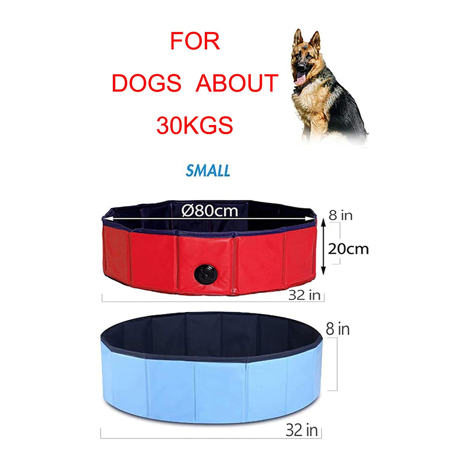 80 x 20 cm, piscina plegable para perros, piscina para perros grandes y pequeños, piscina para mascotas, piscina para perros, piscina plegable de PVC para perros (azul claro)