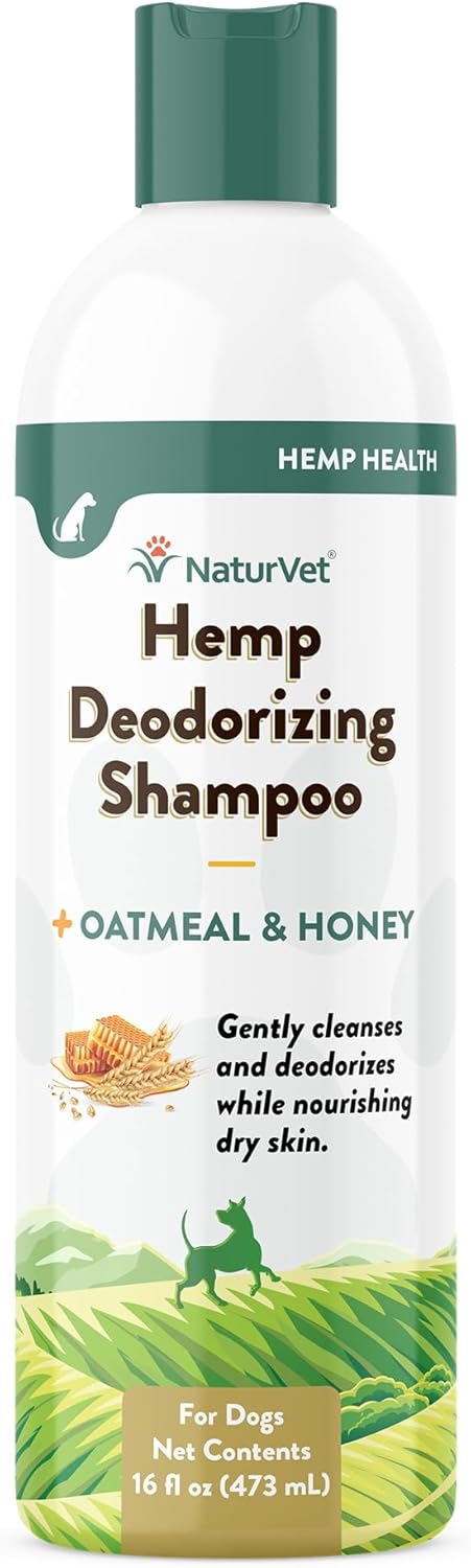 NaturVet – Hemp Deodorizing Shampoo for Dogs - Plus Oatmeal & Honey – 16 oz – Gently Cleanses & Deodorizes Skin & Coat – Enhanced with Hemp Seed Oil, Coconut Oil & Aloe Vera Extract