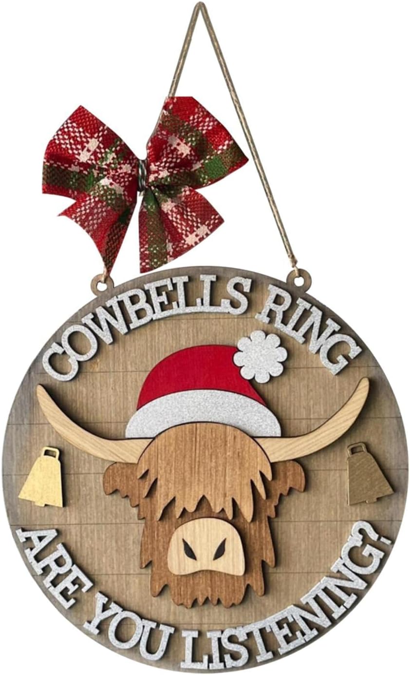 Christmas Cow Door Sign Hanging Ornaments, Cowbells Ring