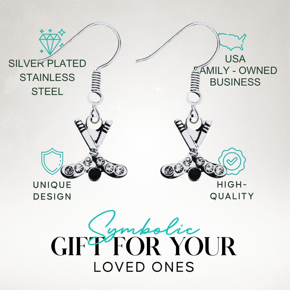 Sportybella - Hockey Earrings for Women – Rhinestone Ice Hockey Stick and Puck Dangle Jewelry, Gift for Players - Image 2