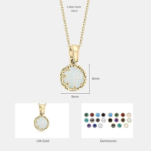 Miniatura 7 de White Opal Pendant Necklace for Women in 14k Yellow Gold Plated on 925 Sterling Silver - October Birthstone 8mm Round Cut Gemstone - Vintage