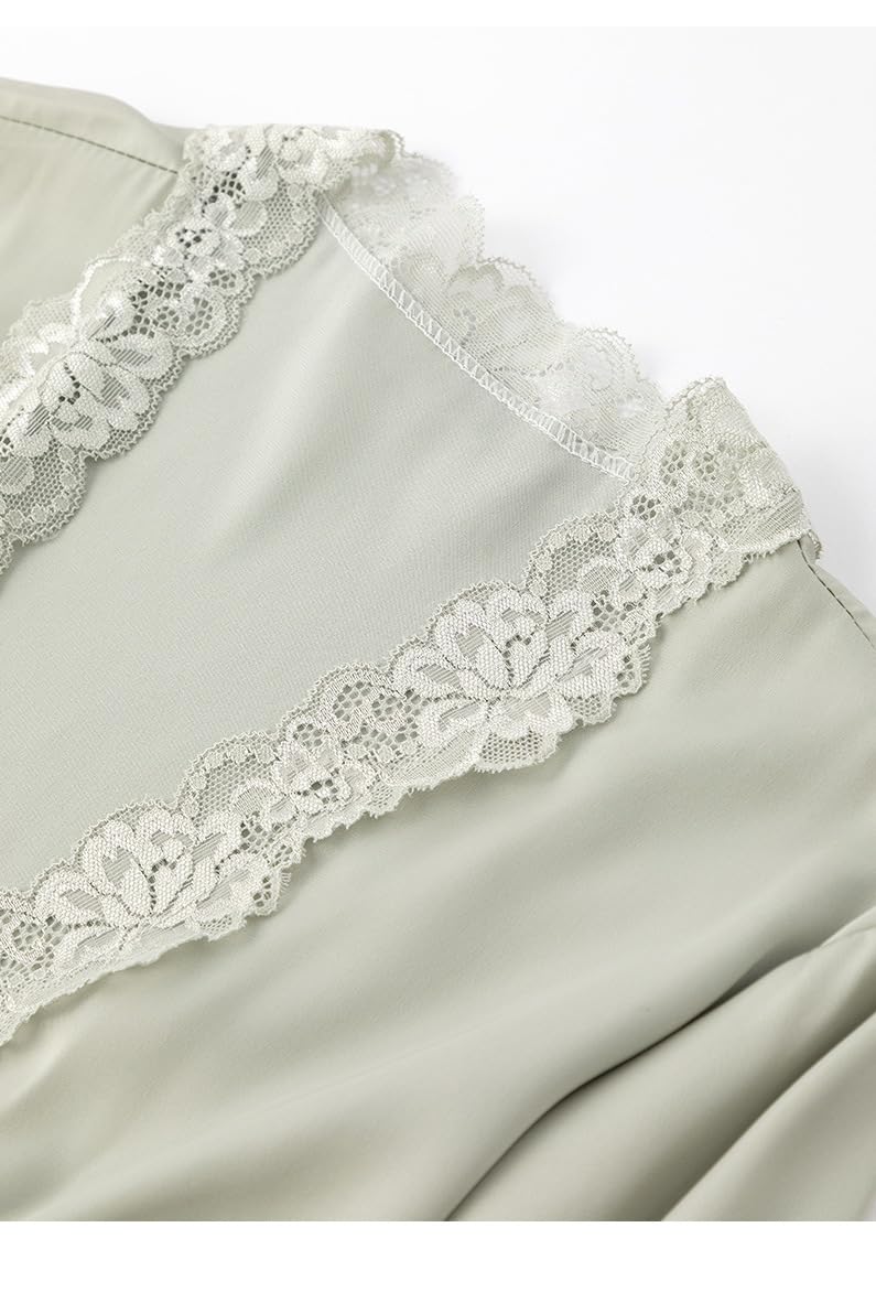 Nuisette Femme, Kimono Satin pour Femme Ensemble 5 Pièces Haut Short Pantalon Chemise Nuit Sexy col V Bordure Dentelle Avec Ceinture Vêtements Nuit Luxe pour Mariée