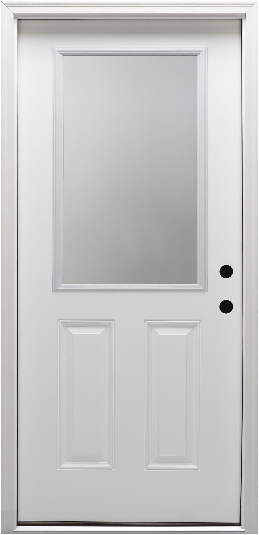 Z000765L Steel Primed, Left Hand in-Swing, Prehung Front Door, 1/2 Lite 2-Panel, Clear Glass, 36" x 80"