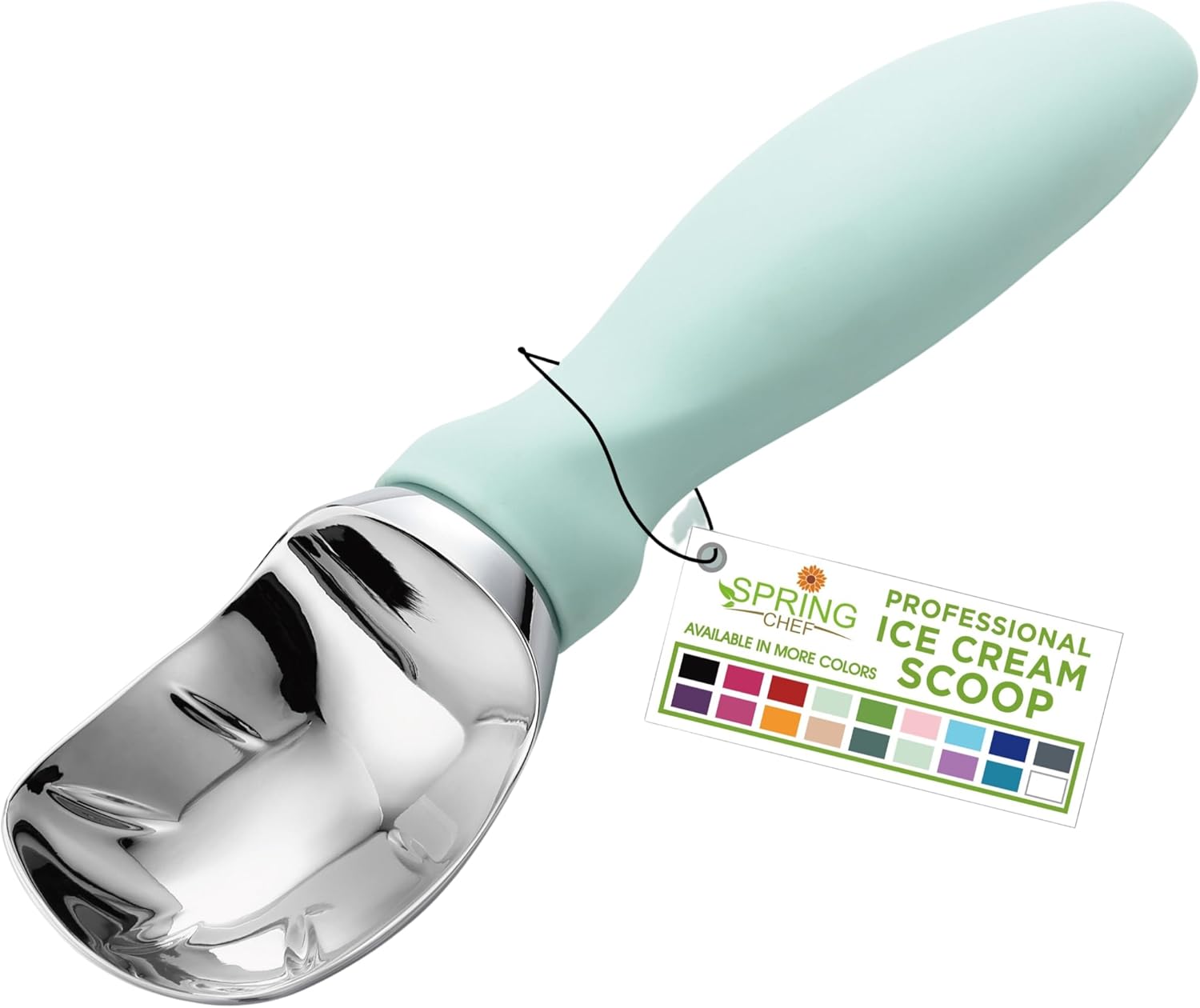 Spring Chef Ice Cream Scoop with Comfortable Handle, Professional Heavy Duty Sturdy Scooper, Premium Kitchen Tool for Cookie Dough, Gelato, Sorbet, Mint