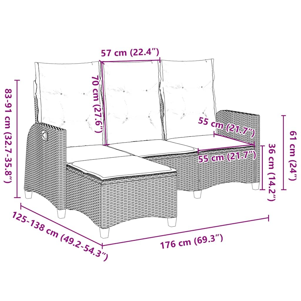 vidaXL Sofá de jardín reclinable con Cojines en Forma de L marrón, sofá de Exterior, sofá de jardín reclinable, sofá de jardín en Forma de L