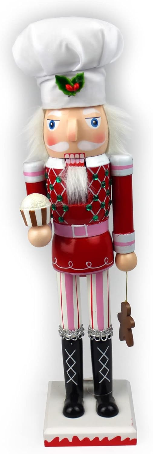 Holiday Depot 15インチ くるみ割り人形 クリスマスデコレーション - 伝統的な木製ペストリーシェフ カップケーキとジ