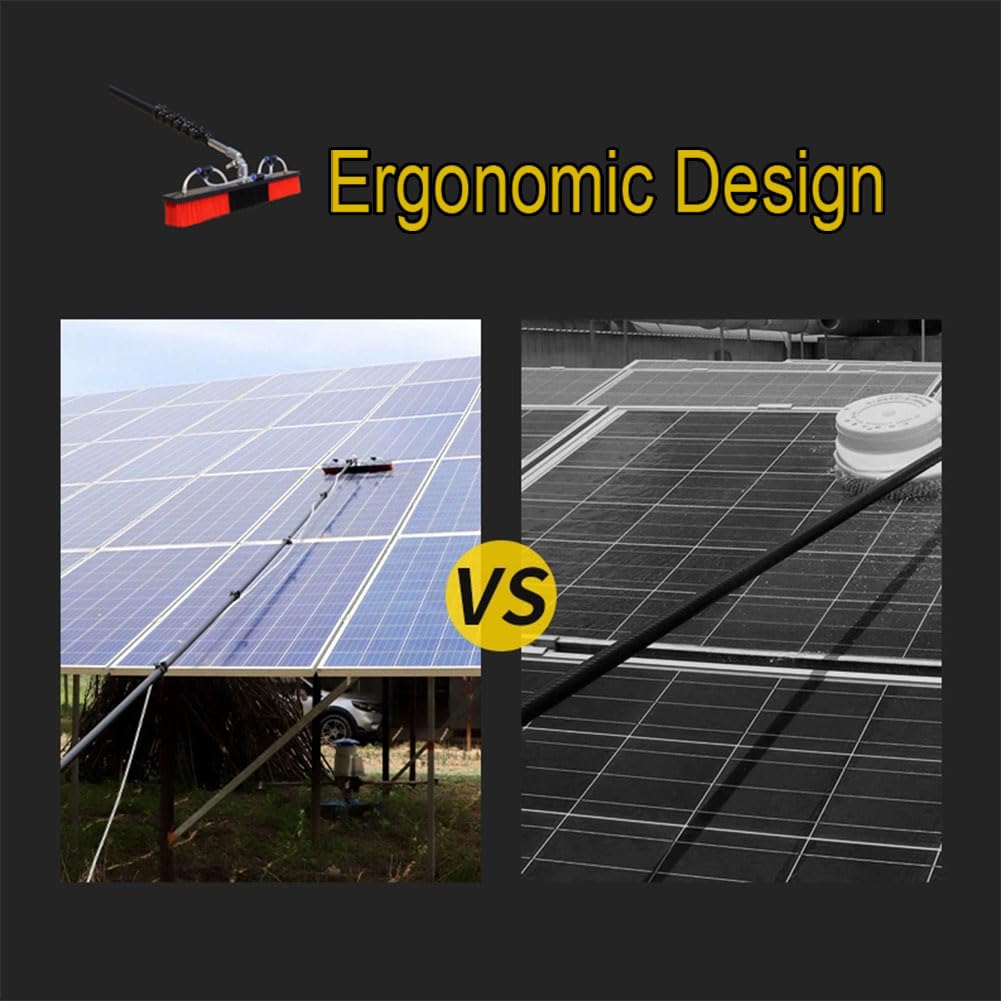 Cepillo telescópico de limpieza de paneles solares con conexión de agua, extensión multiángulo de alto alcance para una limpieza eficiente solar, techo y ventanas, herramienta esencial de