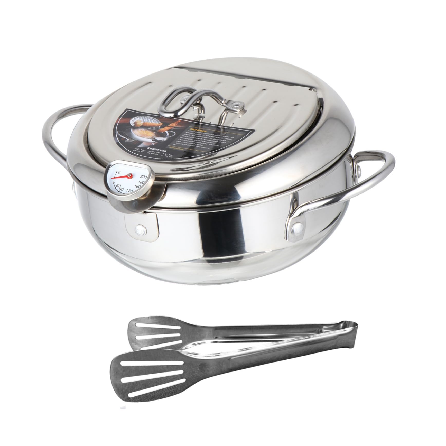 ULTECHNOVO 1Set Japanese Style Deep Fryer Pan with Thermometer Compatible with Gas and Electric Stoves Nonstick Fryer for Tempura Fried Chicken French Fries Cooking