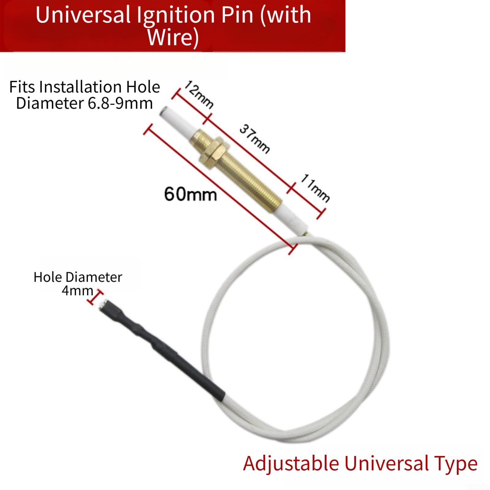 Juego de Electrodos Cerámica para montaje Rosca para m10 Cocina(37cm Ignition Needle)