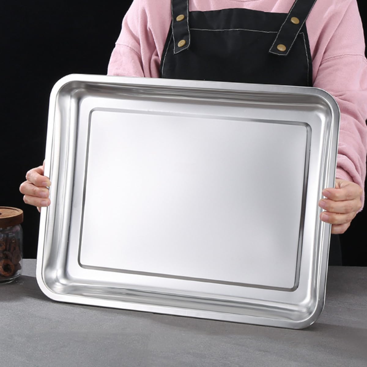 3 Stück Rechteckige Edelstahl Backbleche mit Hohem Rand Tiefe Backform Schwere Ausführung für Backen und Restaurantgebrauch in Silber