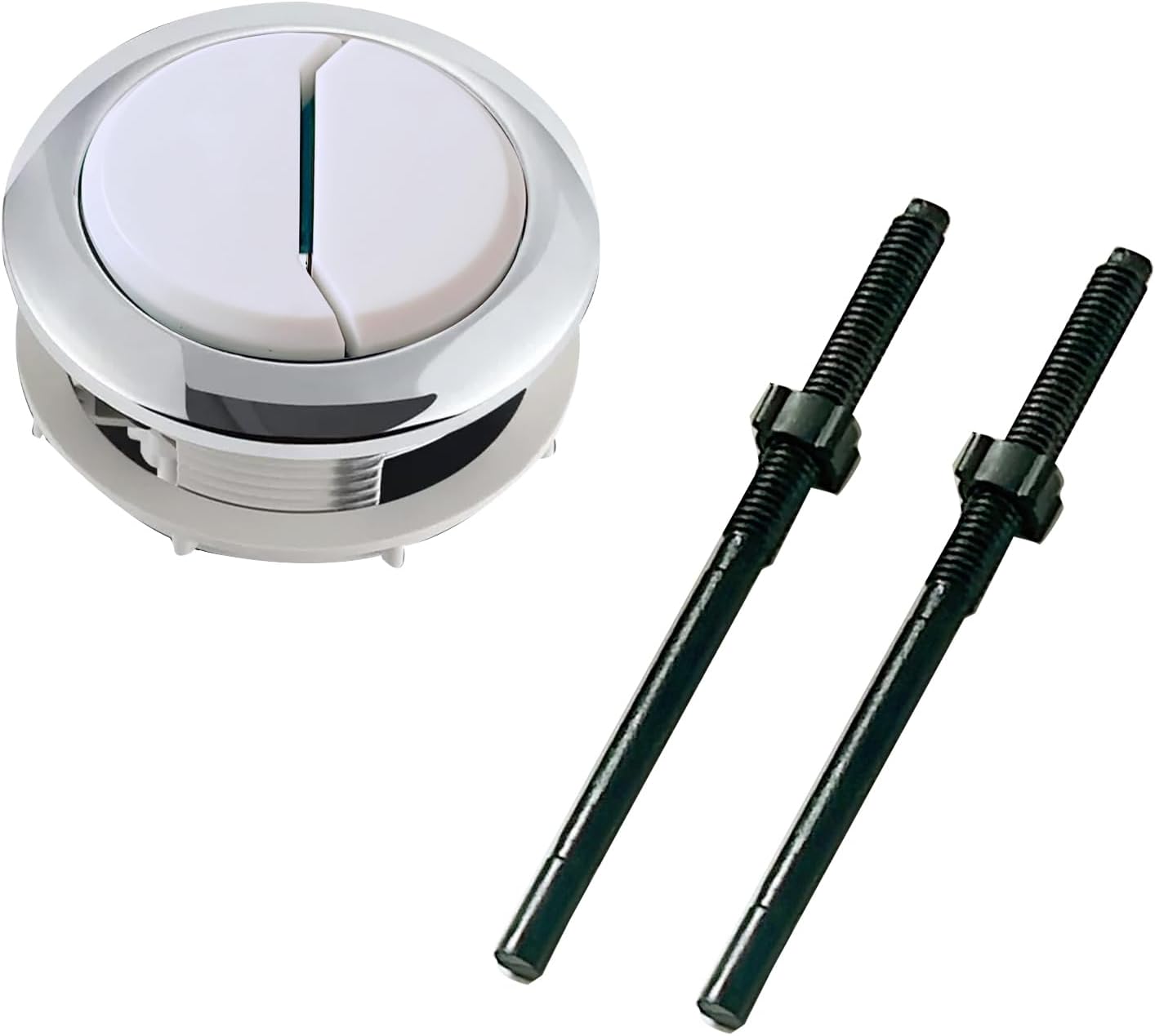 BS001 Toilet Tank Round Push Button Top Dual Flush with Seat Bolt Caps Screw Replacement Parts Matte Black