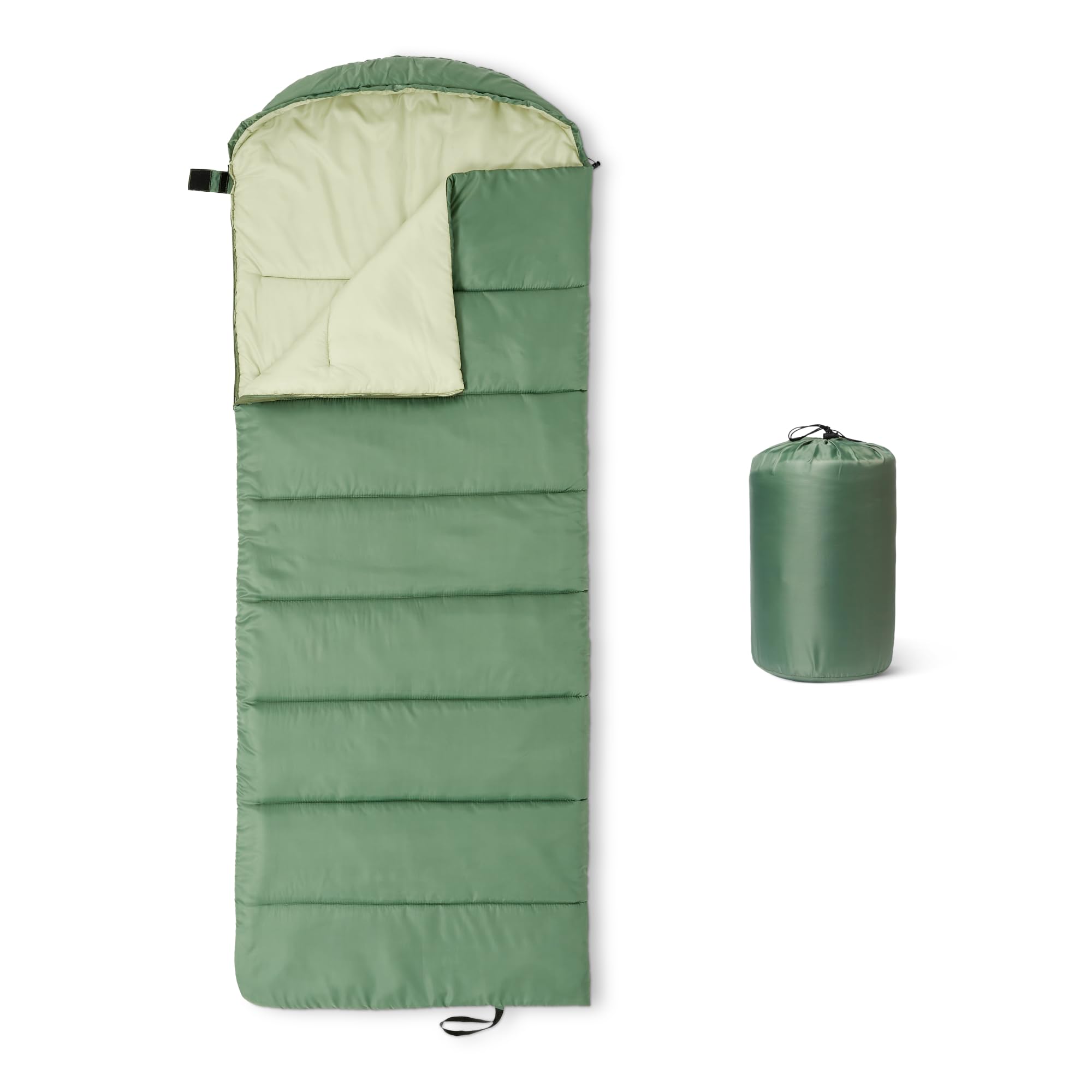 Amazon Basics sleeping bags for adults, camping essentials, 50 degree F / 10 degree C rated, Olive Green, 84 x 31.5"