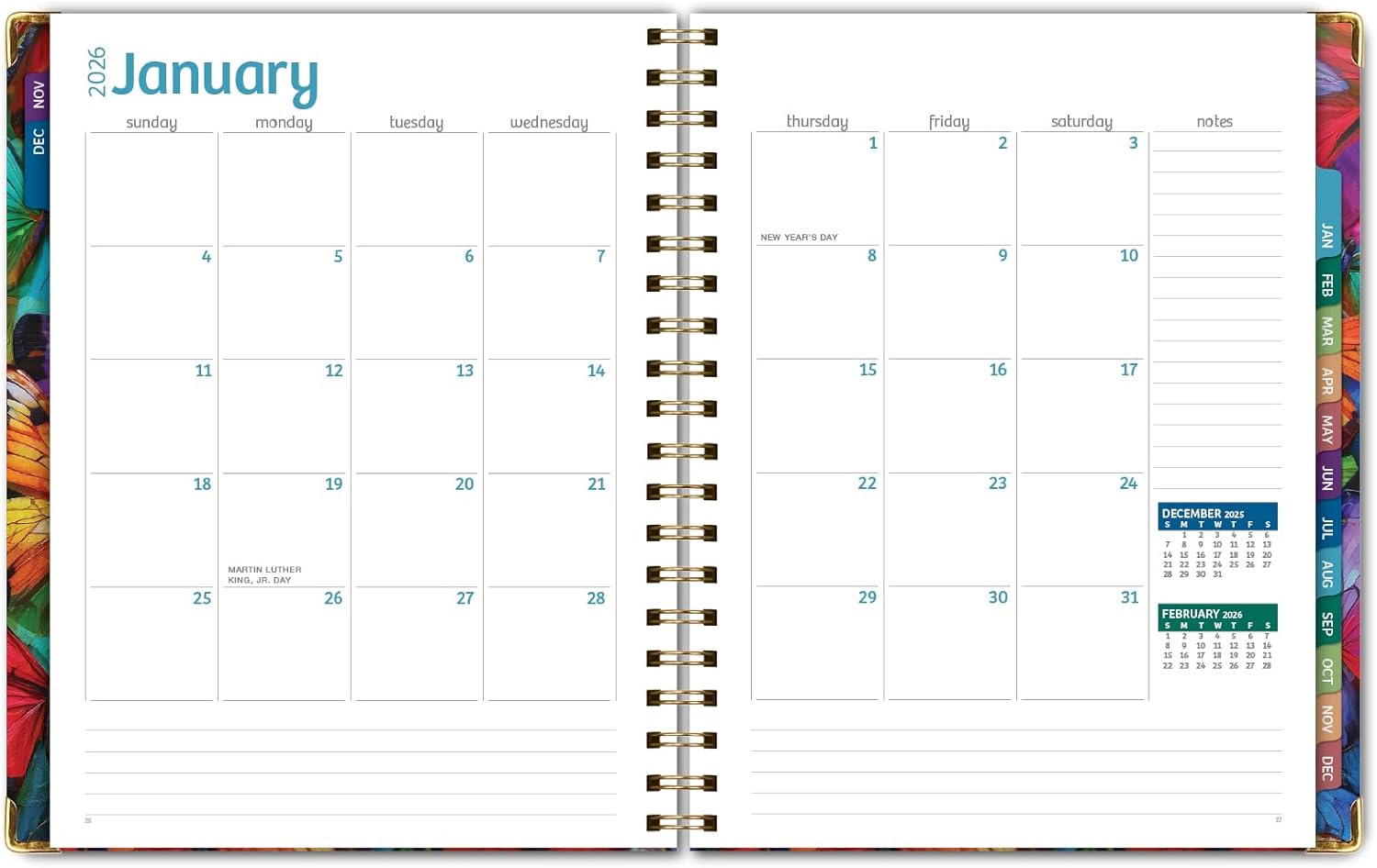 HARDCOVER 2026 Planner, 8.5"x11": 14 Months (November 2025 - December 2026), Daily Weekly Monthly Planner, Yearly Agenda, Bookmark, Pocket Folder and Sticky Note Set (Colorful Butterflies)