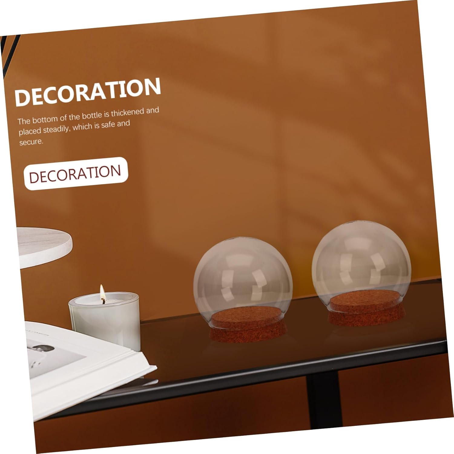 CHILDWEET 4pcs Glass Cloche Display Cover Cork Base for Preserved Flowers and Figurines Decorative Glass Dome for Home Decor and Party Arrangements