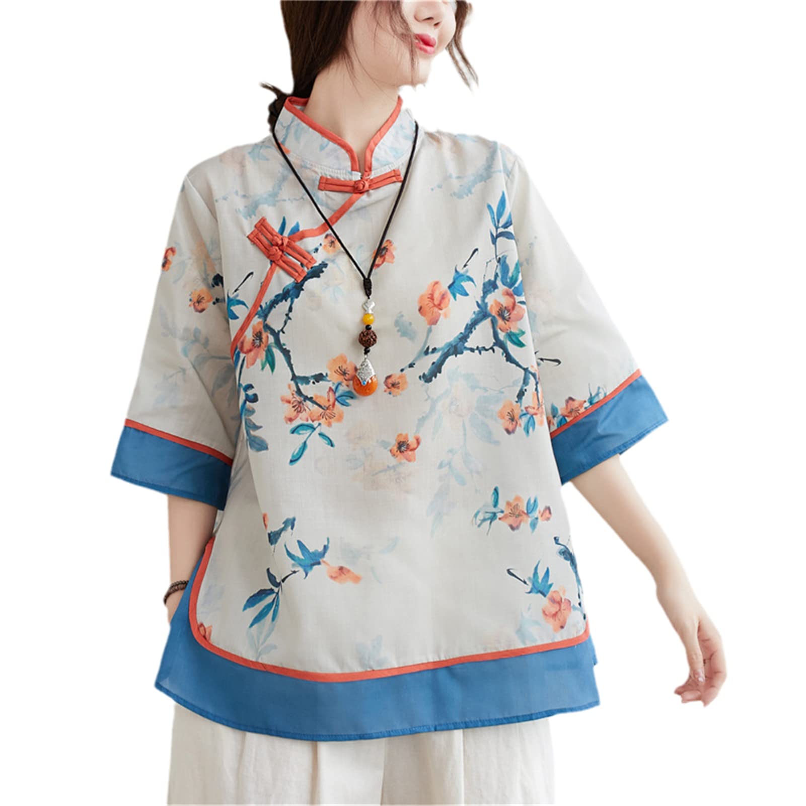 ZMIN Damska bawełniana lniana koszula Tang garnitur damski retro tarcza klamra Hanfu ulepszony chiński styl Cheongsam i ubrania