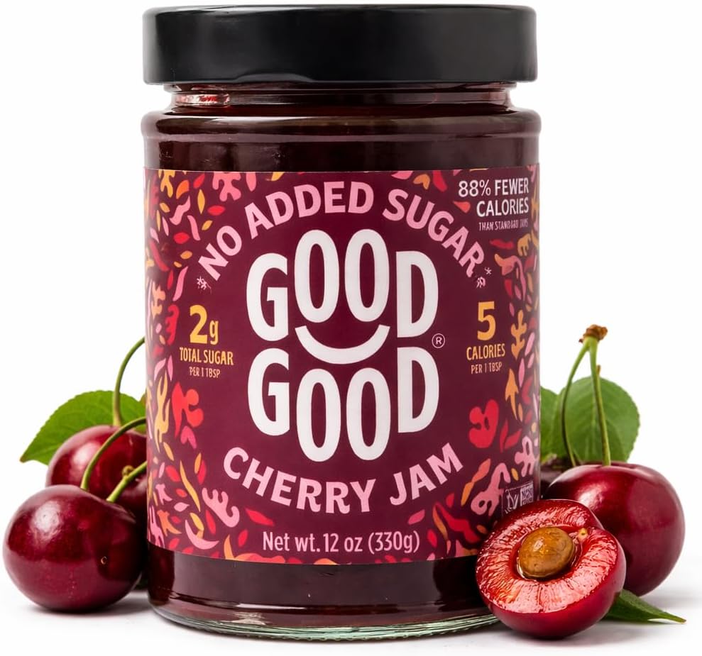GOOD GOOD Cherry Jam - No Added Sugar - Low Calorie - Gluten Free and Vegan - Diabetic and Keto Friendly - 12oz / 330g (Pack of 1)