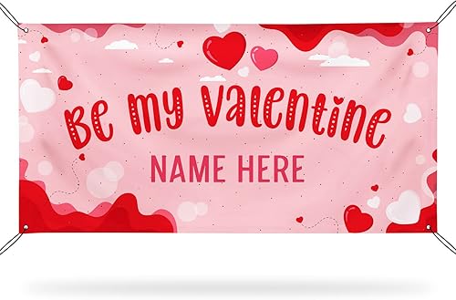 Miniatura 31 de Cartel de fondo personalizado para el día de San Valentín, decoración de San Valentín, letrero de vinilo con texto en inglés "Be My Valentine