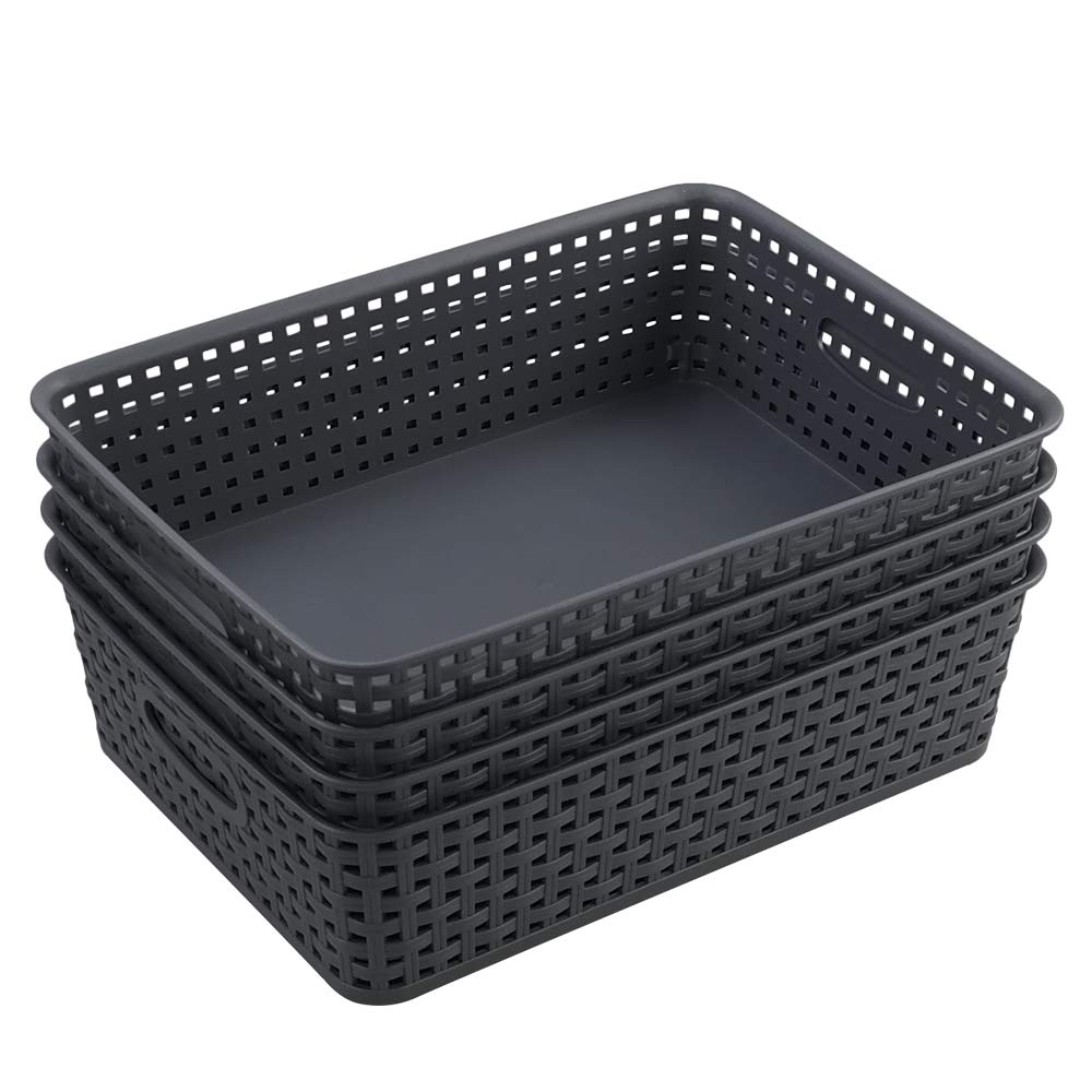 Asking 4-Pack Plastic Woven Paper Storage Basket, Gray