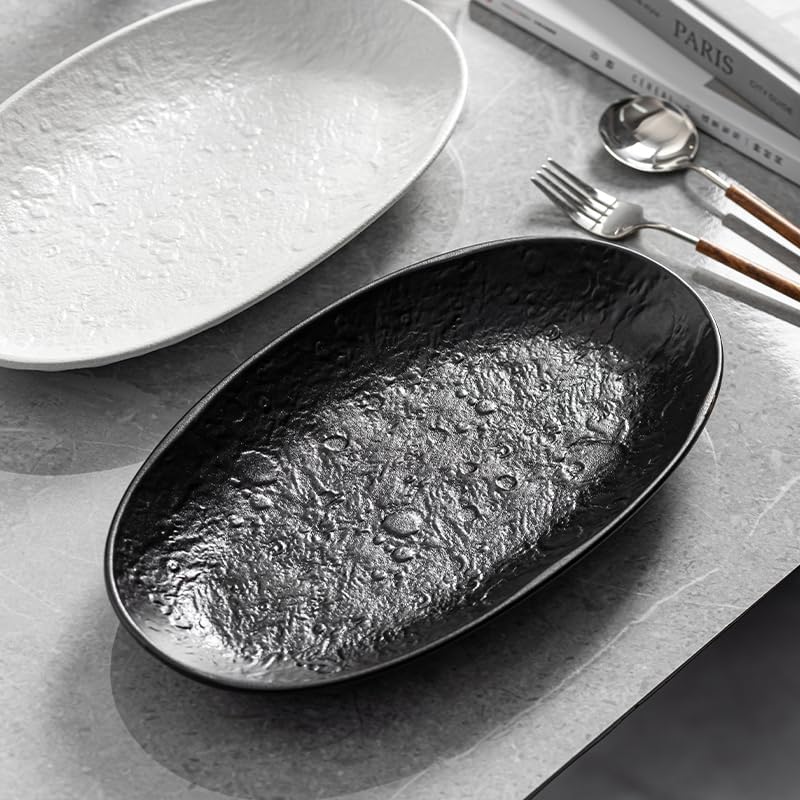Serving Platter Oval Plates Premium Ceramic 12-Inch Set Serving Dishes for Entertaining– Textured Matte Finish | Modern Dinnerware for Elevated Dining (2-Pack Black) - Image 5