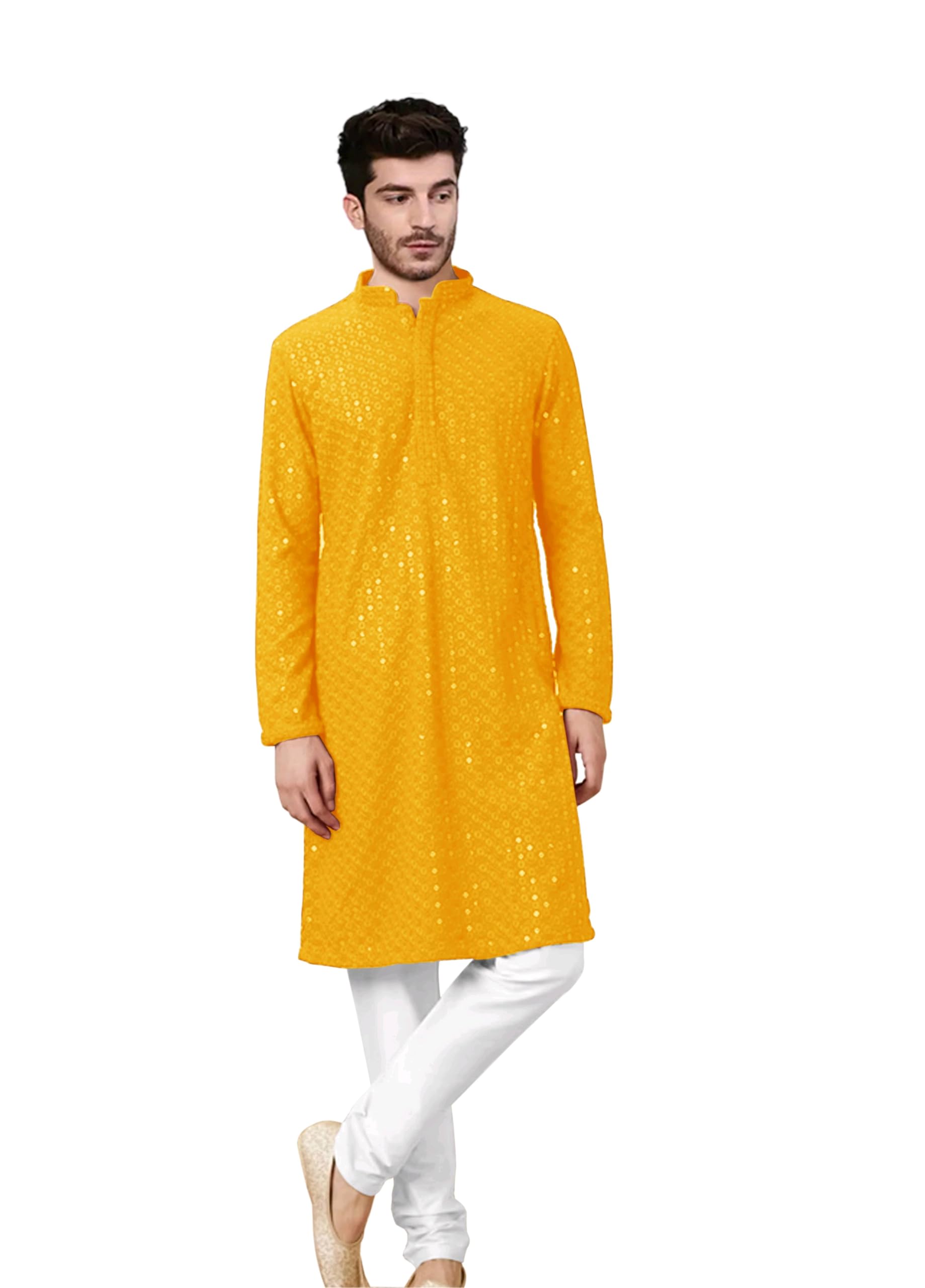 trustous The Lucknavi Kurta Set | Men Chikankari Embroidered Work | Traditional Wedding Party Functional | Sequence Kurta with Churidar-picture-42