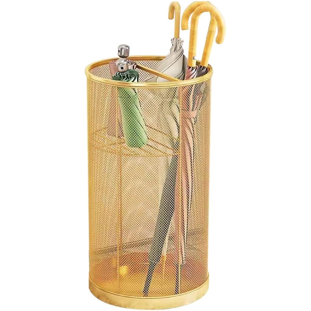 Flyiodfcxv Gold Umbrella Stand, Large Capacity, Hollow Cylindrical Umbrella Stand, Long/Short(,30 * 55Cm)