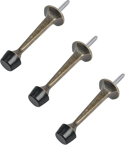 HOMOTEK - Paquete de 3 topes de puerta rígidos y resistentes con punta de goma suave, tope de puerta de zinc fundido para proteger la pared y la