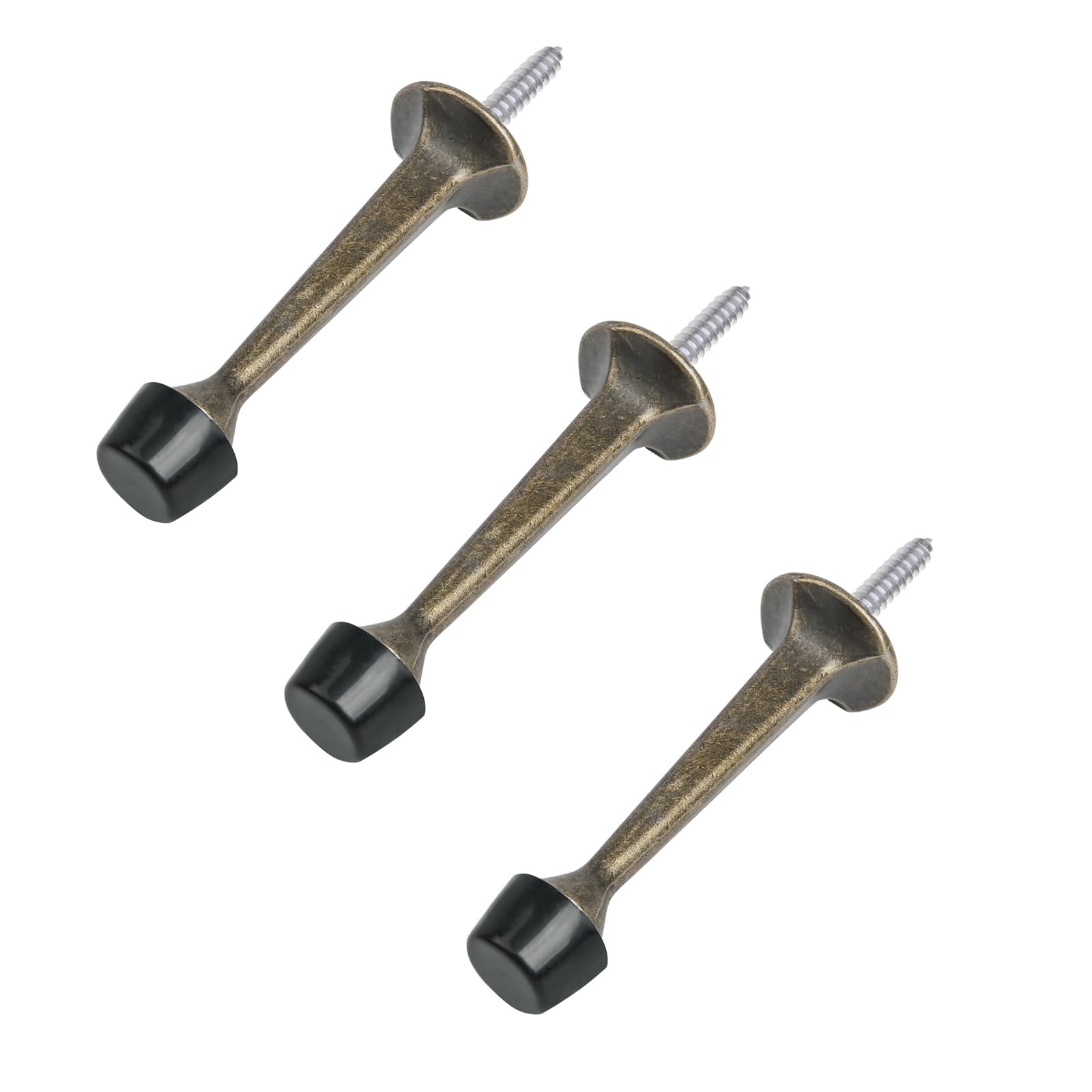 HOMOTEK 3 Pack Heavy Duty Solid Rigid Door Stop with Soft Rubber Tip, Zinc Die Cast Door Stopper Protect Wall & Door,Antique Brass โ image 1