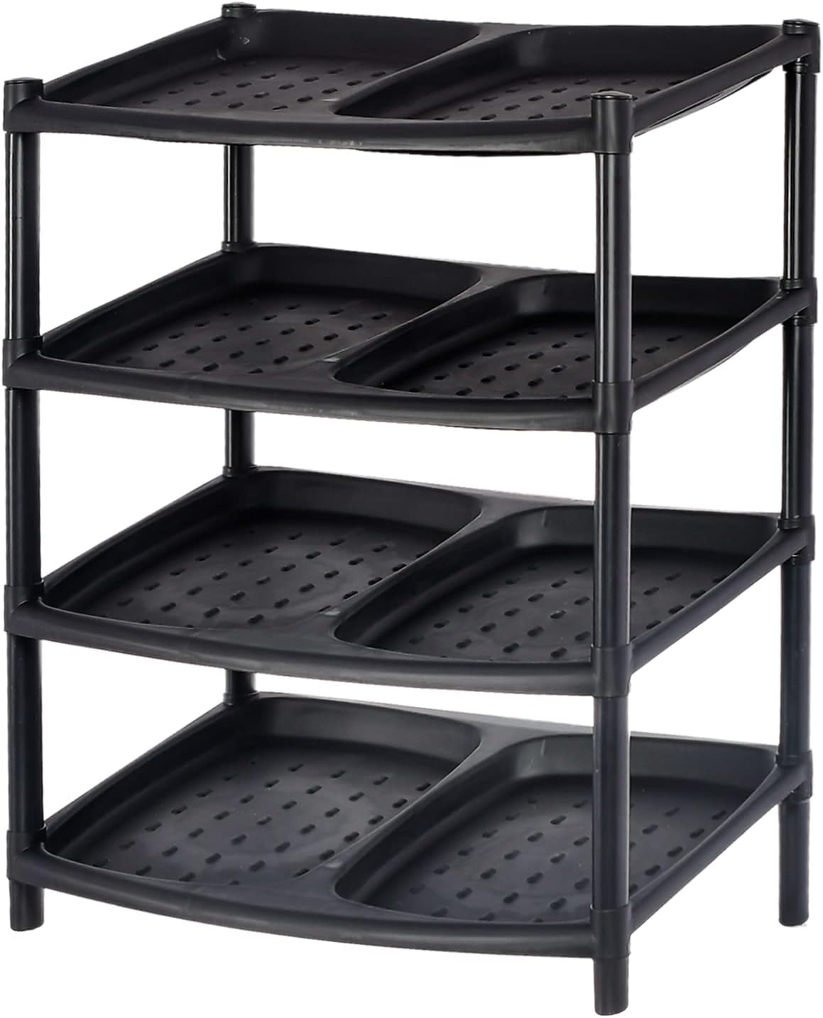 Kuber Industries Multipurposes 4-Tier Plastic Shoe Rack/Shelf/Storage Organizer for Home Kitchen Bedroom Door Entrance (Black)-46KM0518, 19 * 15 * 27 inches