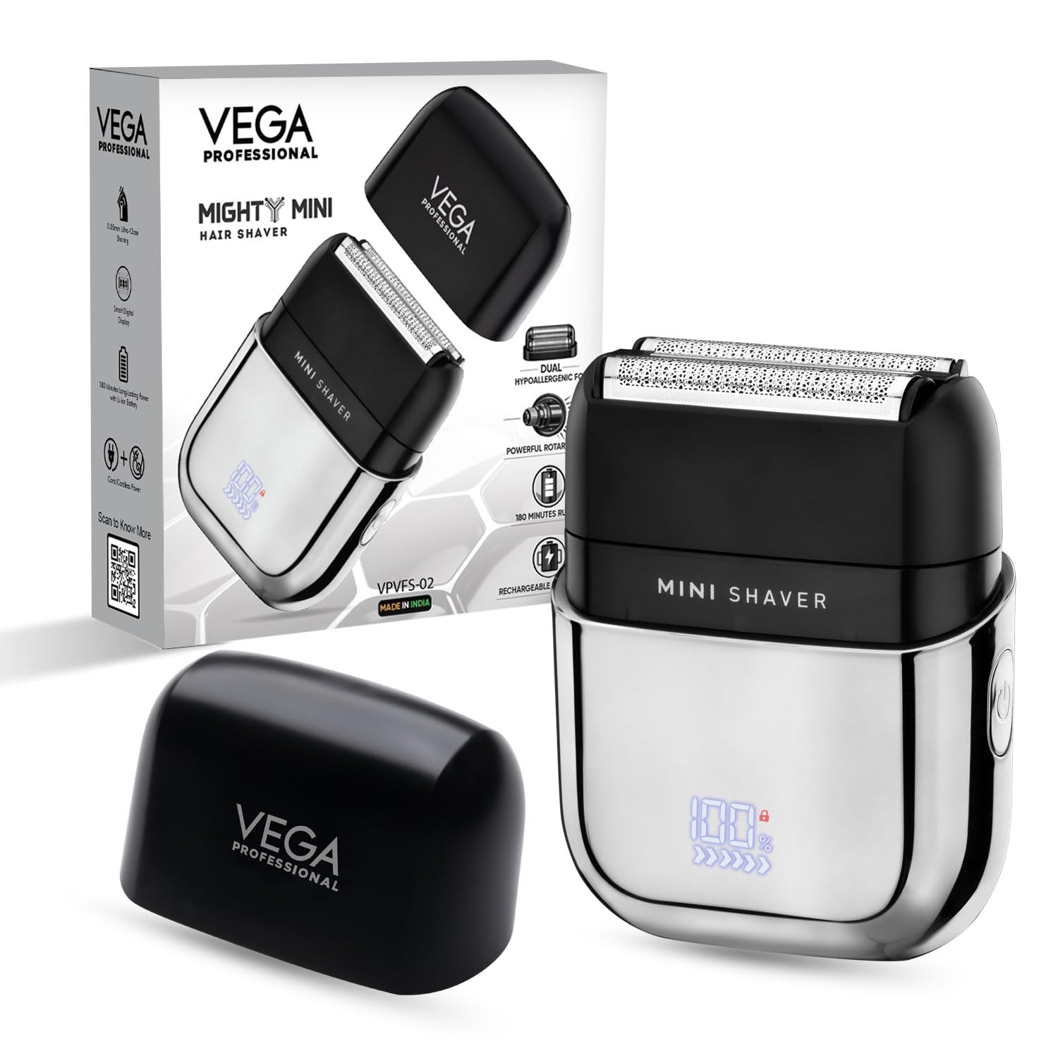 Vega Professional Mighty Mini Foil Hair Shaver for Men, Portable Mini Electric Shaver with Triple Floating Bladees, Hair & Beard Shaver Trimmer for Men, 180 Min Runtime, Type-C Charging, VPVFS-02-picture-25