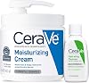 CeraVe Crema Humectante y Limpiador Facial Hidratante para Piel Seca | Paquete de Esenciales de Viaje con Limpiador de 1oz y Crema de 16oz con Bomba para Alivio de la Piel Seca 1