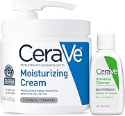 CeraVe Moisturizing Cream &amp; Hydrating Facial Cleanser Set for Dry Skin | Travel Essentials Combo Pack with 1oz Cleanser and 16oz Cream with Pump For Dry Skin Relief Cradle to Cradle Certified