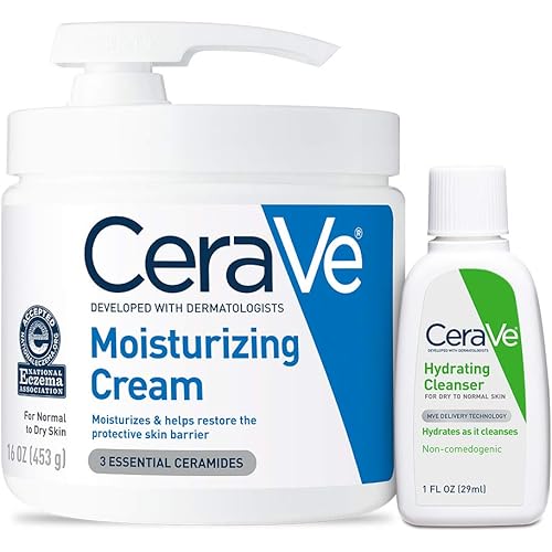 CeraVe Moisturizing Cream & Hydrating Facial Cleanser Skin Care Set, Combo Pack For Dry Skin Relief, Travel Essentials, 1oz Cleanser + 16oz Cream With Pump