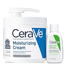 Creme Hidratante CeraVe & Conjunto de Cuidados com a Pele de Limpador Facial Hidratante, Pacote Combo Para Al&iacute;vio da Pele Seca, Travel Essentials, Limpador de 1 oz + Creme de 16 oz Com Bomba