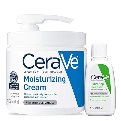 CeraVe Moisturizing Cream & Hydrating Facial Cleanser Skin Care Set, Combo Pack For Dry Skin Relief, Travel Essentials, 1oz Cleanser  16oz Cream With Pump