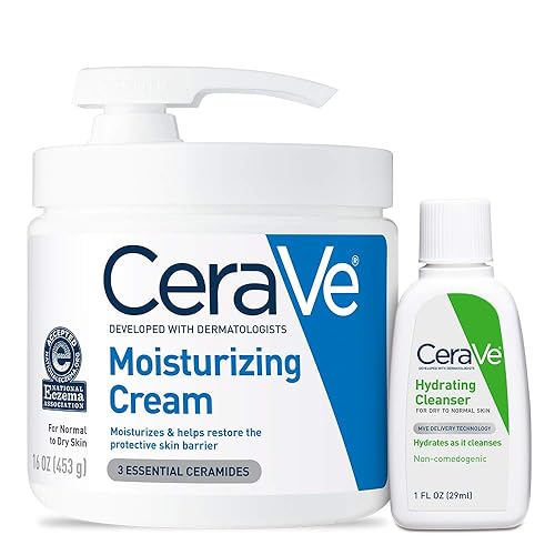 CeraVe Crema hidratante y limpiador facial hidratante para el cuidado de la piel, paquete combinado para aliviar la piel seca, artículos esenciales