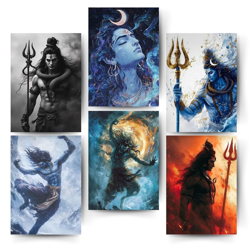 Posters Inc Pack of 6 Lord Shiva Mahadev Posters, Aesthetic Wall Stickers, A4 Size, 300 GSM Matte Paper, Glue Dots Included-image-7