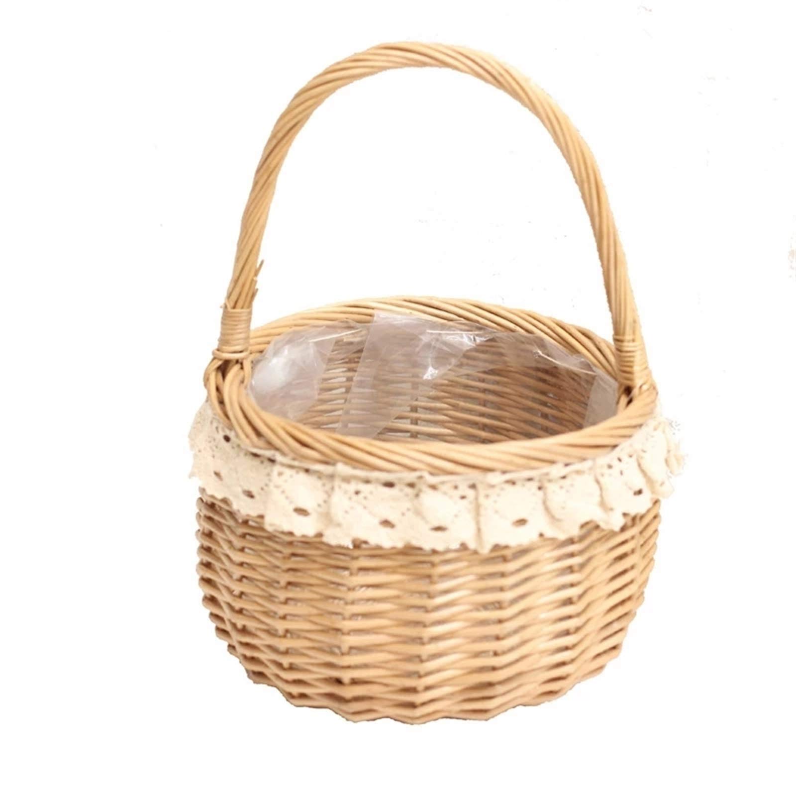 Wlrdpupje Brown Picnic Basket Handmade Bamboo Woven Wicker Storage Box Picnic Basket For Picnic Camping Outdoor