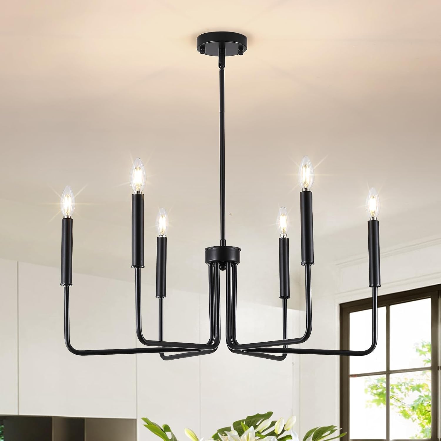 Candelabro negro para comedor, 6 luces, lámparas colgantes de estilo moderno industrial, adecuadas para dormitorios, vestíbulos, pasillos, cocinas,