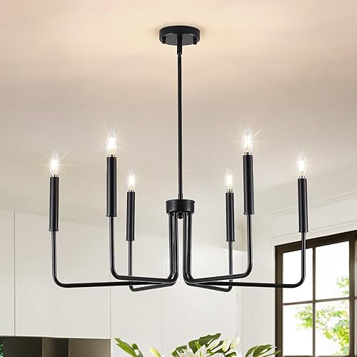 Candelabro negro para comedor, 6 luces, lámparas colgantes de estilo moderno industrial, adecuadas para dormitorios, vestíbulos, pasillos, cocinas,