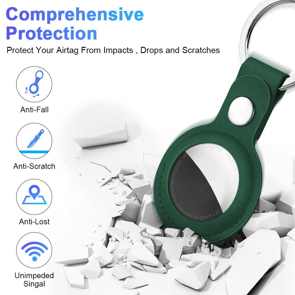 AXFEE Llavero para AirTag Cuero, Llaveros AirTag Funda Protectora con Película Protectora, Llavero Portátil Impermeable, Localizador para Llaves, Mascotas y Mochilas(Pasto Verde) — view 3