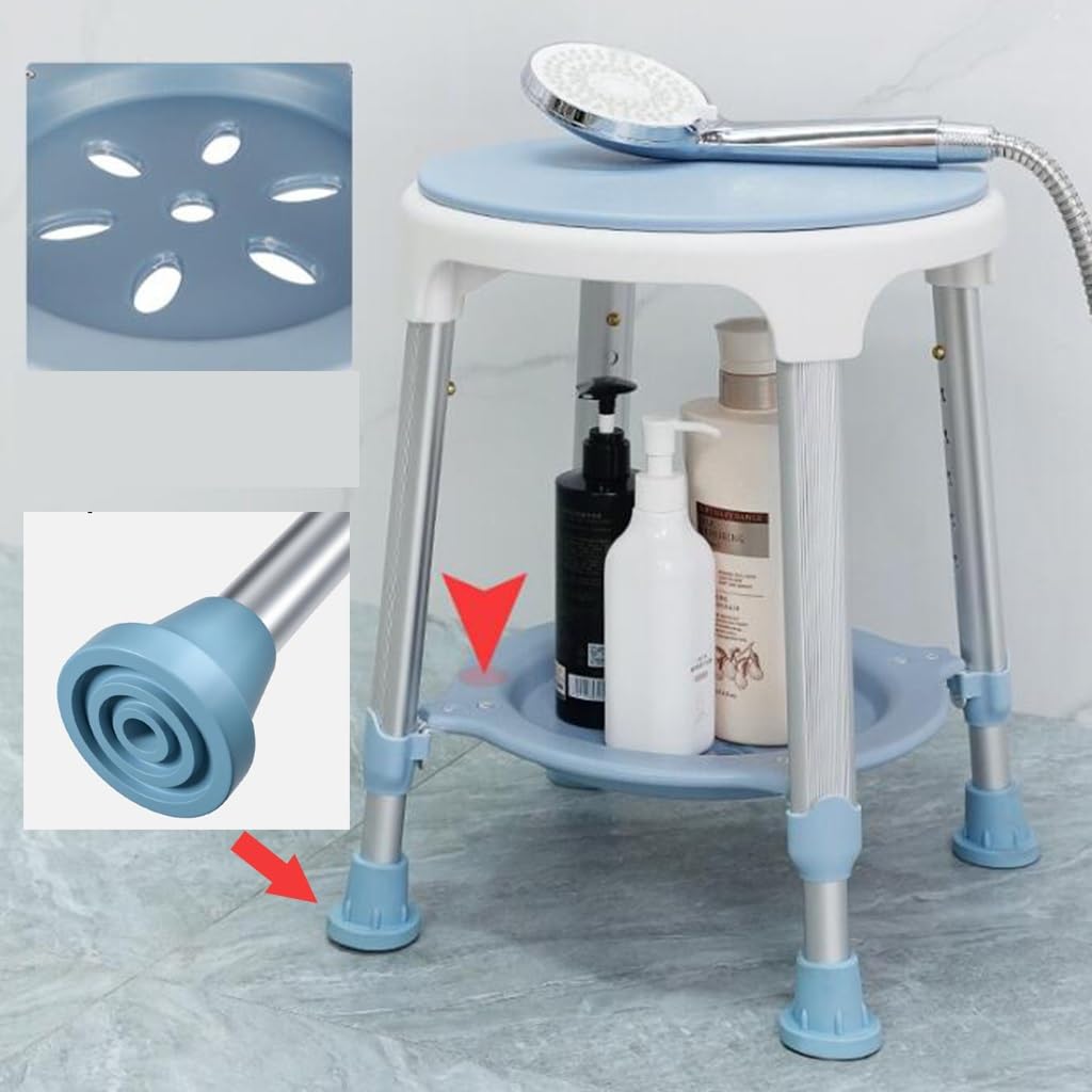 Silla de Ducha giratoria Ajustable de 360° con Bandeja de Almacenamiento para Personas Mayores y discapacitadas, Taburete de bañera para Mayor Movilidad y Comodidad.