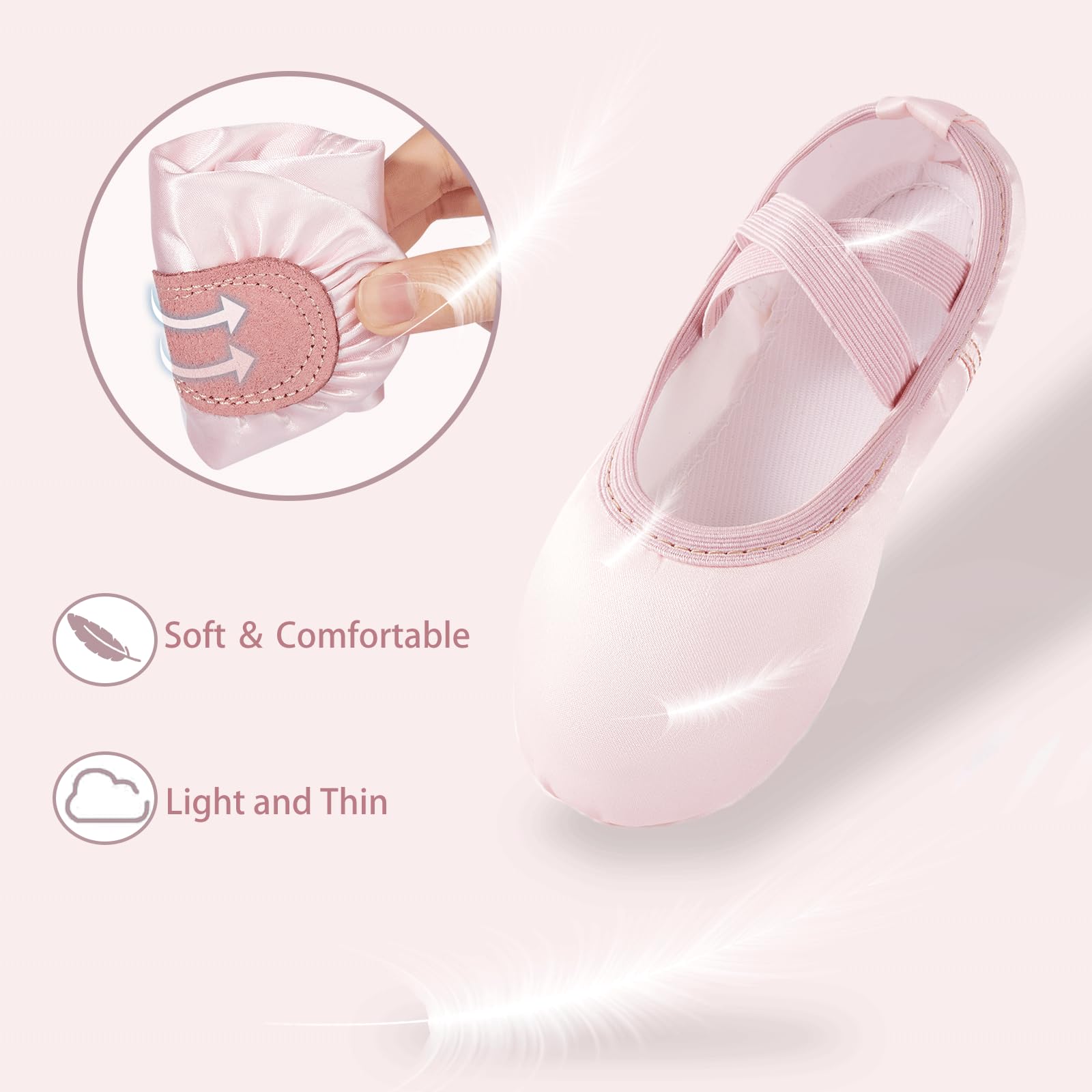 Triple Deer Ballettschuhe für Mädchen, Satin, Tanz-Übungs-Hausschuhe, geteiltes weiches Leder, flache Sohle, Yoga, Gymnastik, Schuhe (Kleinkind/kleine/große Kinder)
