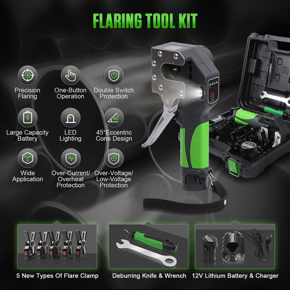 Kit di utensili elettrici per svasatura, design a cono eccentrico senza fili, batteria al litio da 2200 mAh per HVAC, adatto per tubi in rame, alluminio, ottone, include morsetti svasati e