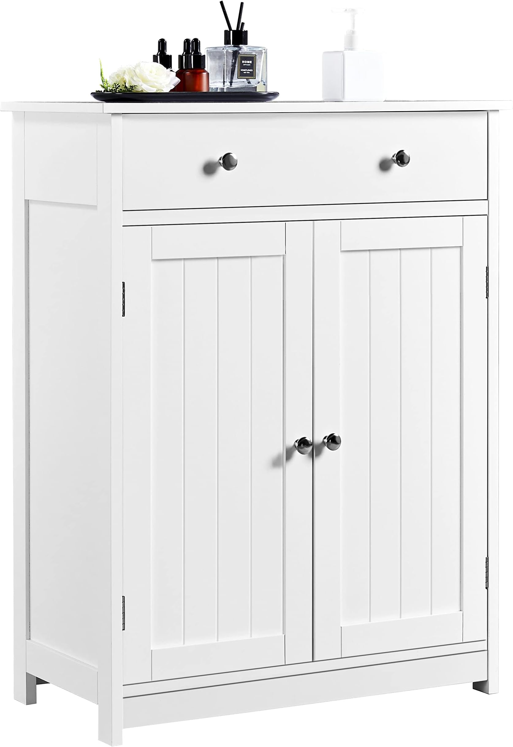 YaheetechFree Standing Bathroom Cabinet with 1 Drawer 2 Doors and Adjustable Shelf, Wooden Entryway Storage Cabinet, 11.8D x 23.6W x 31.5H in, White