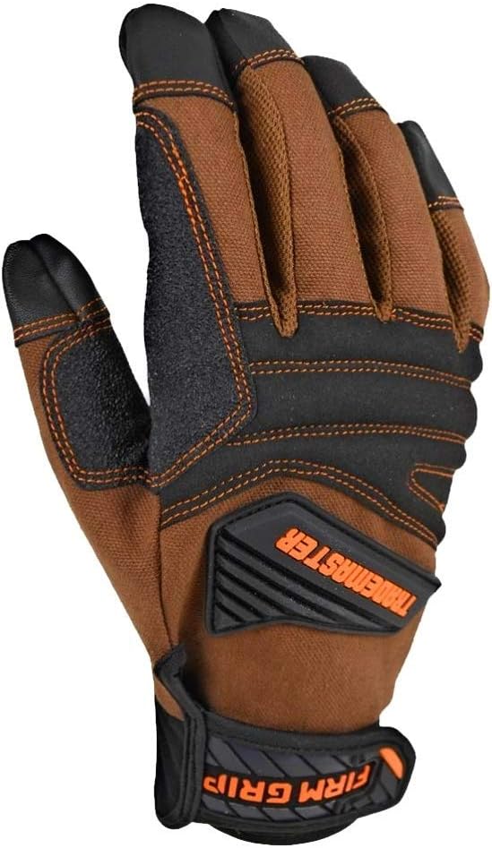 Firm Grip Trademaster Large Tan Duck Canvas Work Gloves with Reinforced Palm, Padded Knuckles, & Touchscreen Compatibility