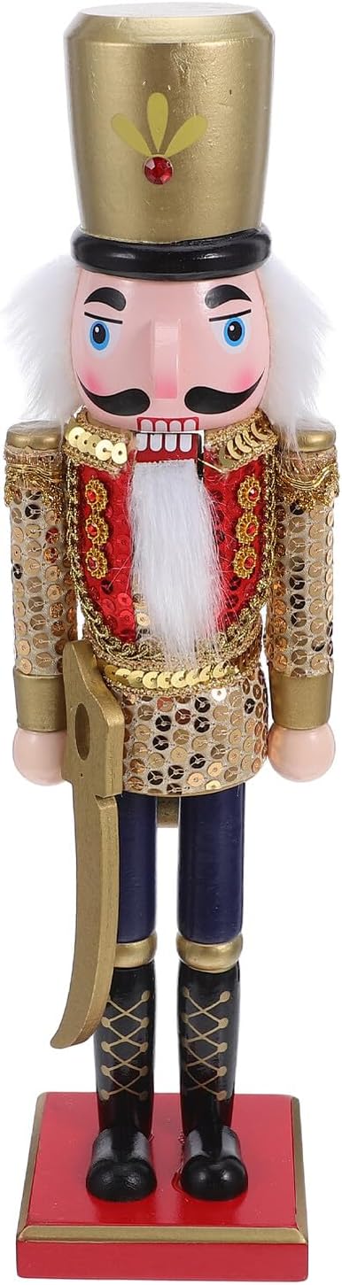 VALICLUD Christmas Nutcracker Figurine 38cm Wooden Holiday Nutcracker Decoration Gold Sequins Soldier for Desktop Tabletop Xmas Home Décor