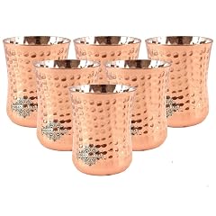 Indian Art Villa Steel Copper Royal Tumbler Hammered Design Glass Drinkware Serveware Volume- 9 Oz Set of 6